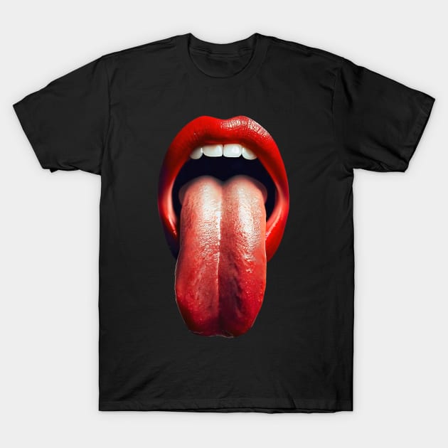 Hot red lips Long Tongue out T-Shirt by Bellinna